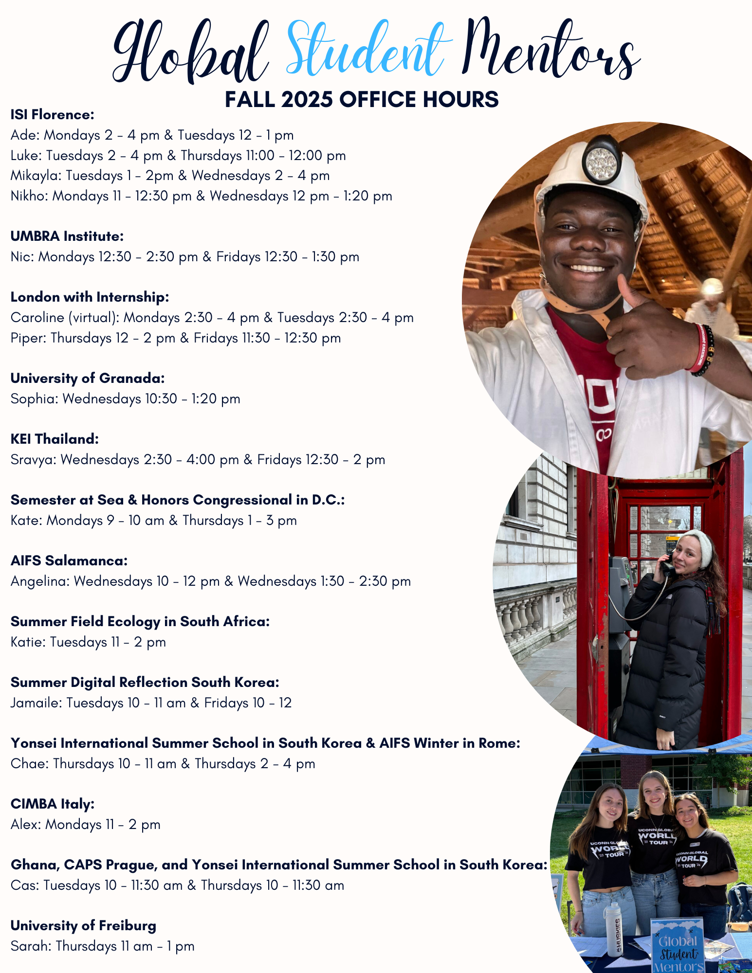 GSM individual office hours for Spring 2025